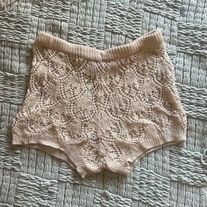 Tiger Mist Crochet Knit High-Waist Shorts in Beige